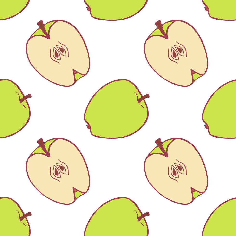 Fruit apple seamless pattern, great design for any purposes. Hand drawn fabric texture pattern. Healthy food background. Vector flat style summer graphic. On white background.