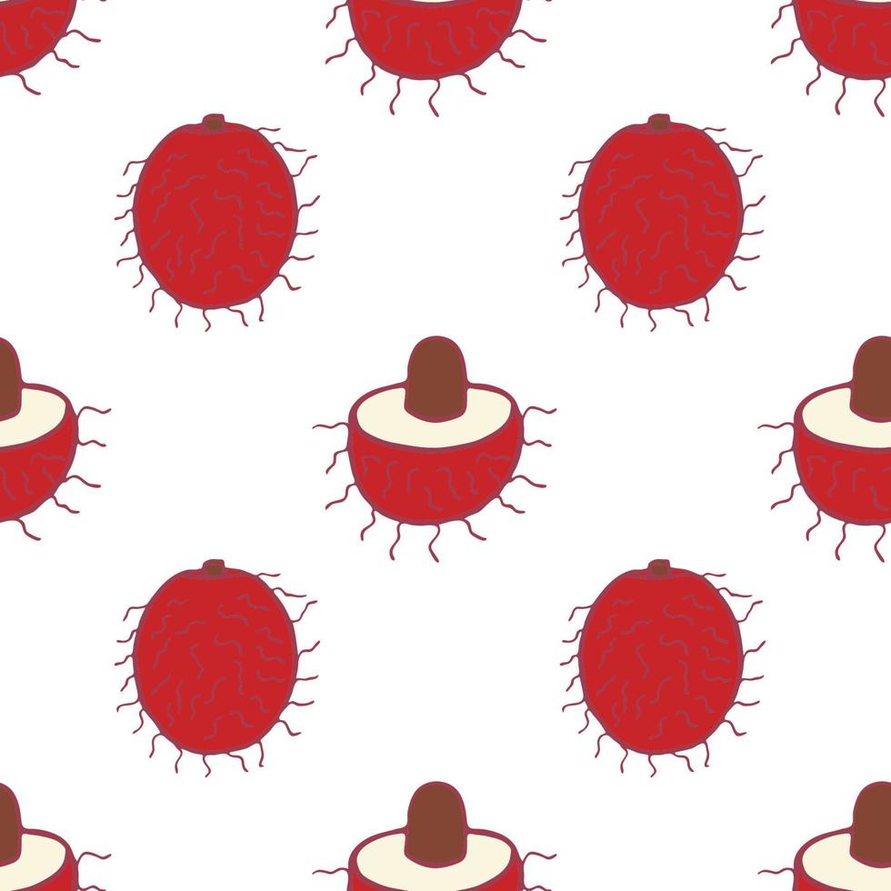 Fruit rambutan seamless pattern, great design for any purposes. Hand drawn fabric texture pattern. Healthy food background. Vector flat style summer graphic. On white background.