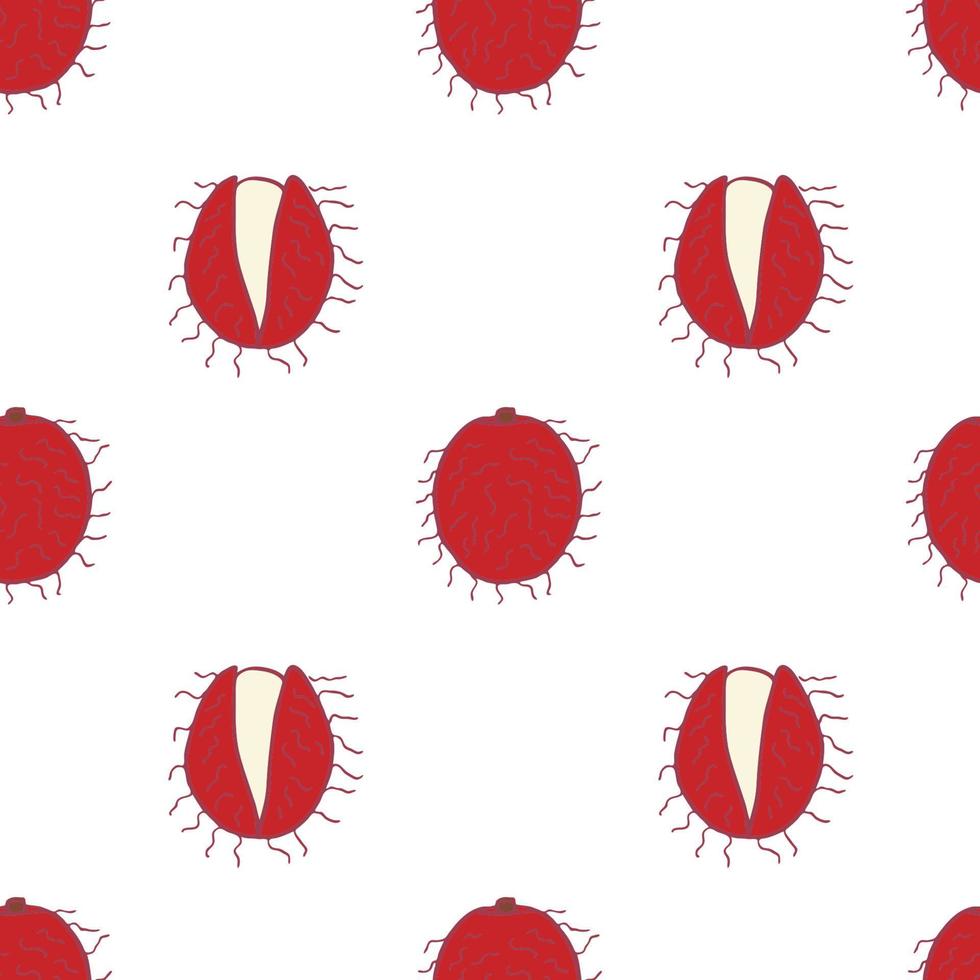 Fruit rambutan seamless pattern, great design for any purposes. Hand drawn fabric texture pattern. Healthy food background. Vector flat style summer graphic. On white background.