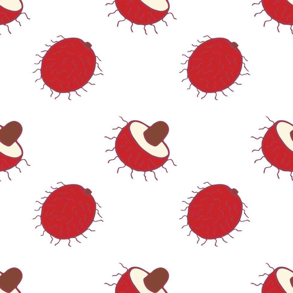 patrón sin costuras de rambután de frutas, gran diseño para cualquier propósito. patrón de textura de tela dibujada a mano. fondo de alimentos saludables. gráfico vectorial de verano de estilo plano. sobre fondo blanco vector