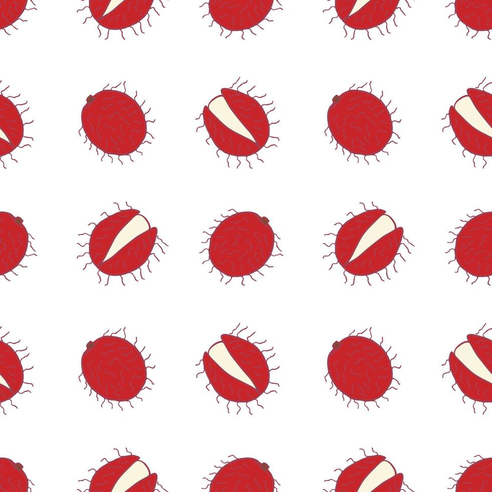 Fruit rambutan seamless pattern, great design for any purposes. Hand drawn fabric texture pattern. Healthy food background. Vector flat style summer graphic. On white background.