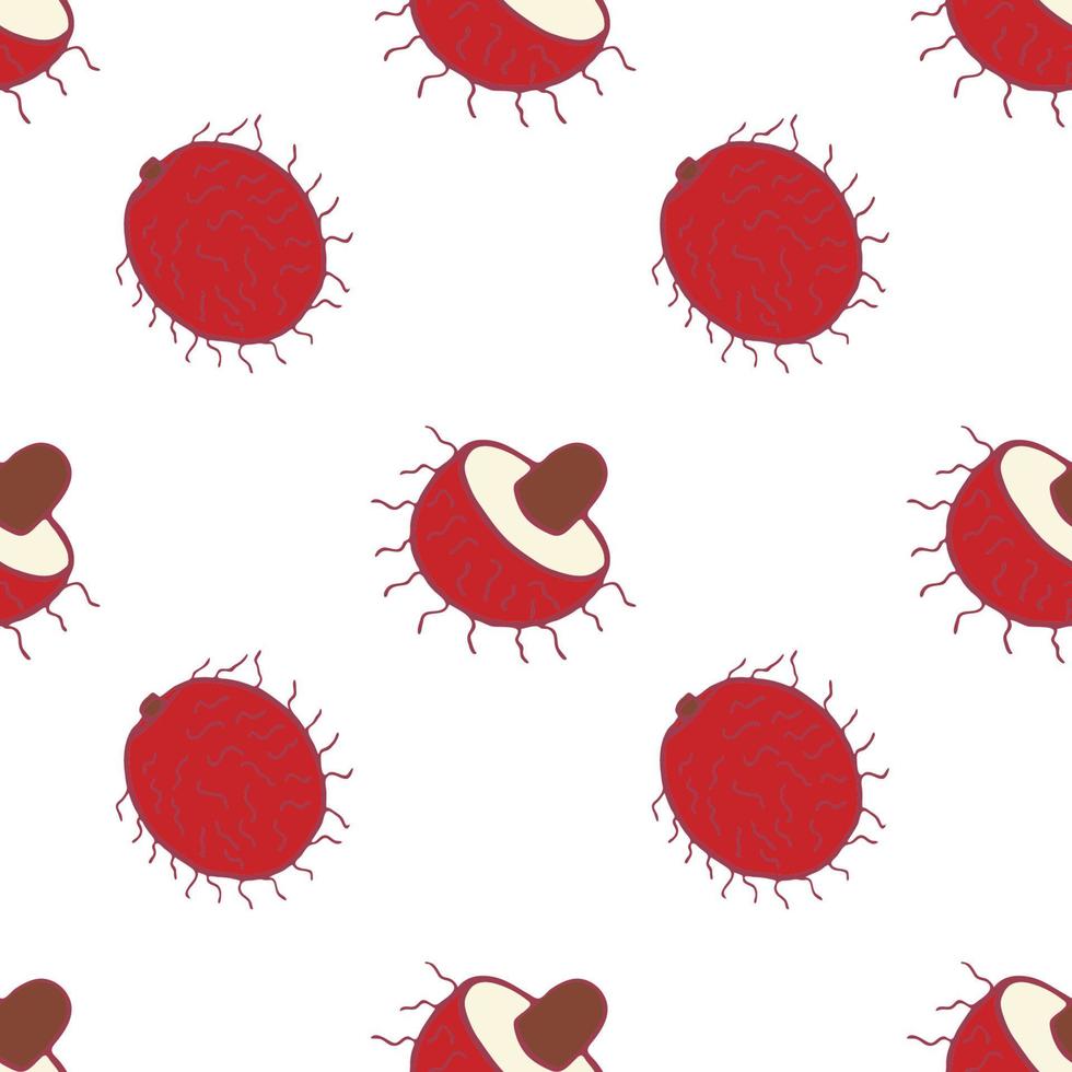 Fruit rambutan seamless pattern, great design for any purposes. Hand drawn fabric texture pattern. Healthy food background. Vector flat style summer graphic. On white background.