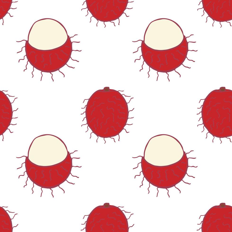 Fruit rambutan seamless pattern, great design for any purposes. Hand drawn fabric texture pattern. Healthy food background. Vector flat style summer graphic. On white background.