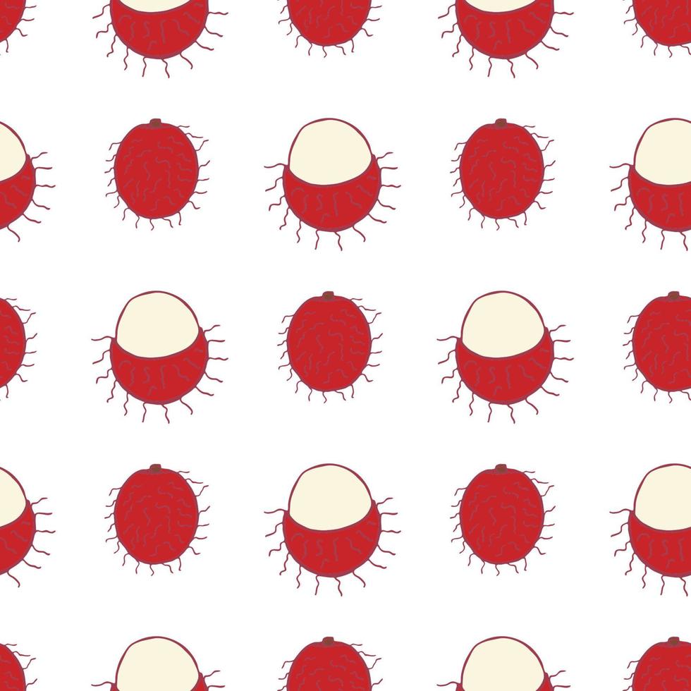 Fruit rambutan seamless pattern, great design for any purposes. Hand drawn fabric texture pattern. Healthy food background. Vector flat style summer graphic. On white background.