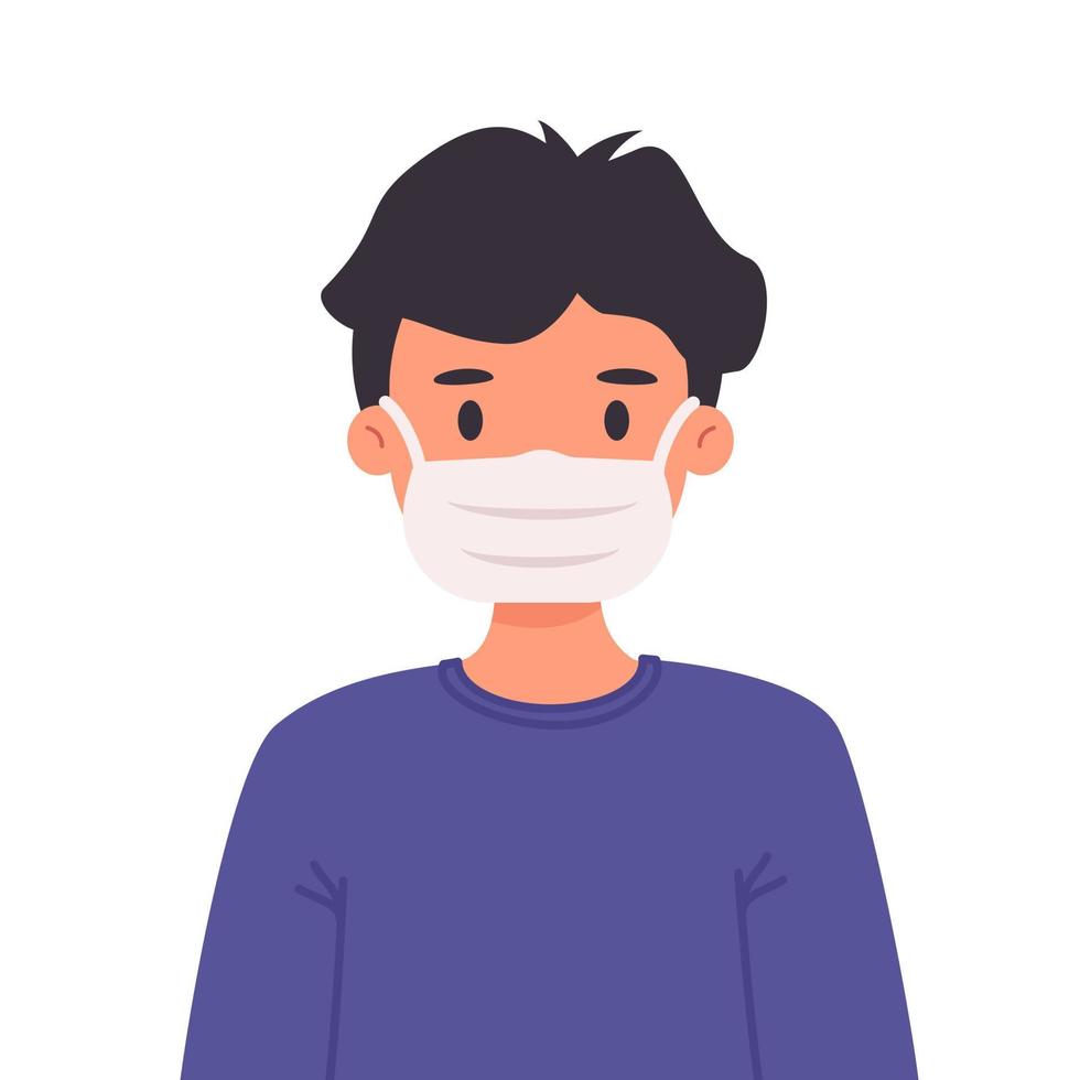 Boy with modern hairstyle in medical mask. Children's avatar during COVID-19 coronavirus pandemic vector