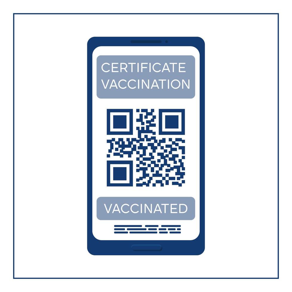 Simple icon smartphone screen with QR code of electronic vaccination certificate against coronavirus infection COVID-19. Mobile application of health passport. Pandemic. Poster vector