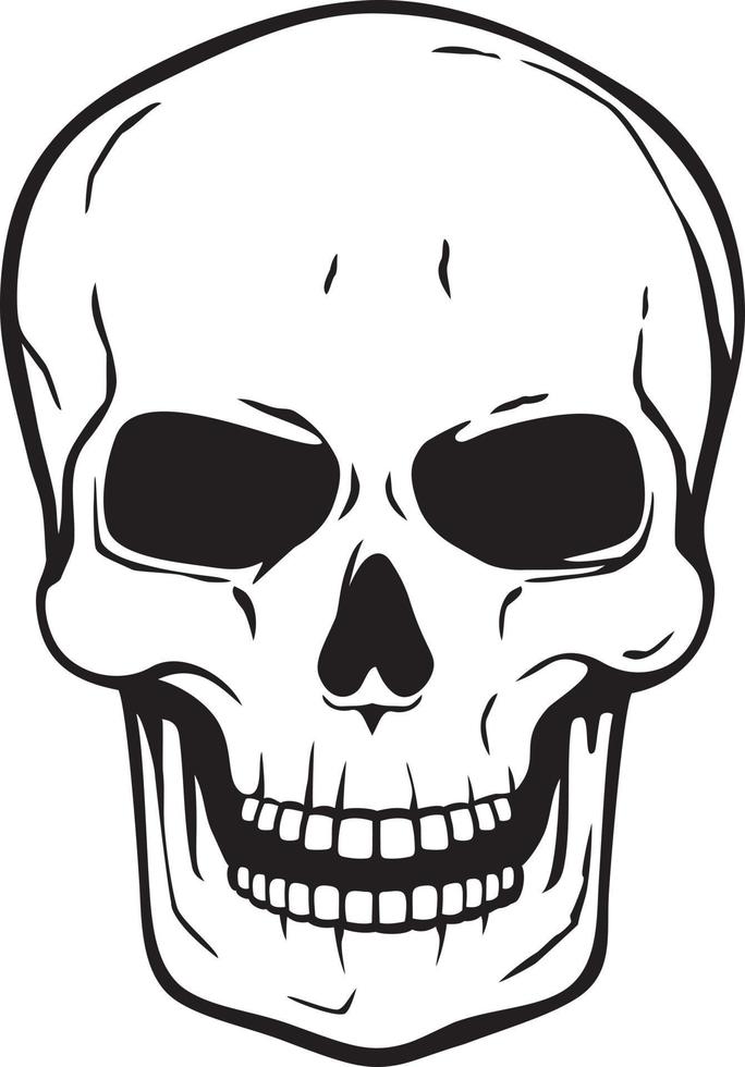 Human skull black and white. Vector illustration.