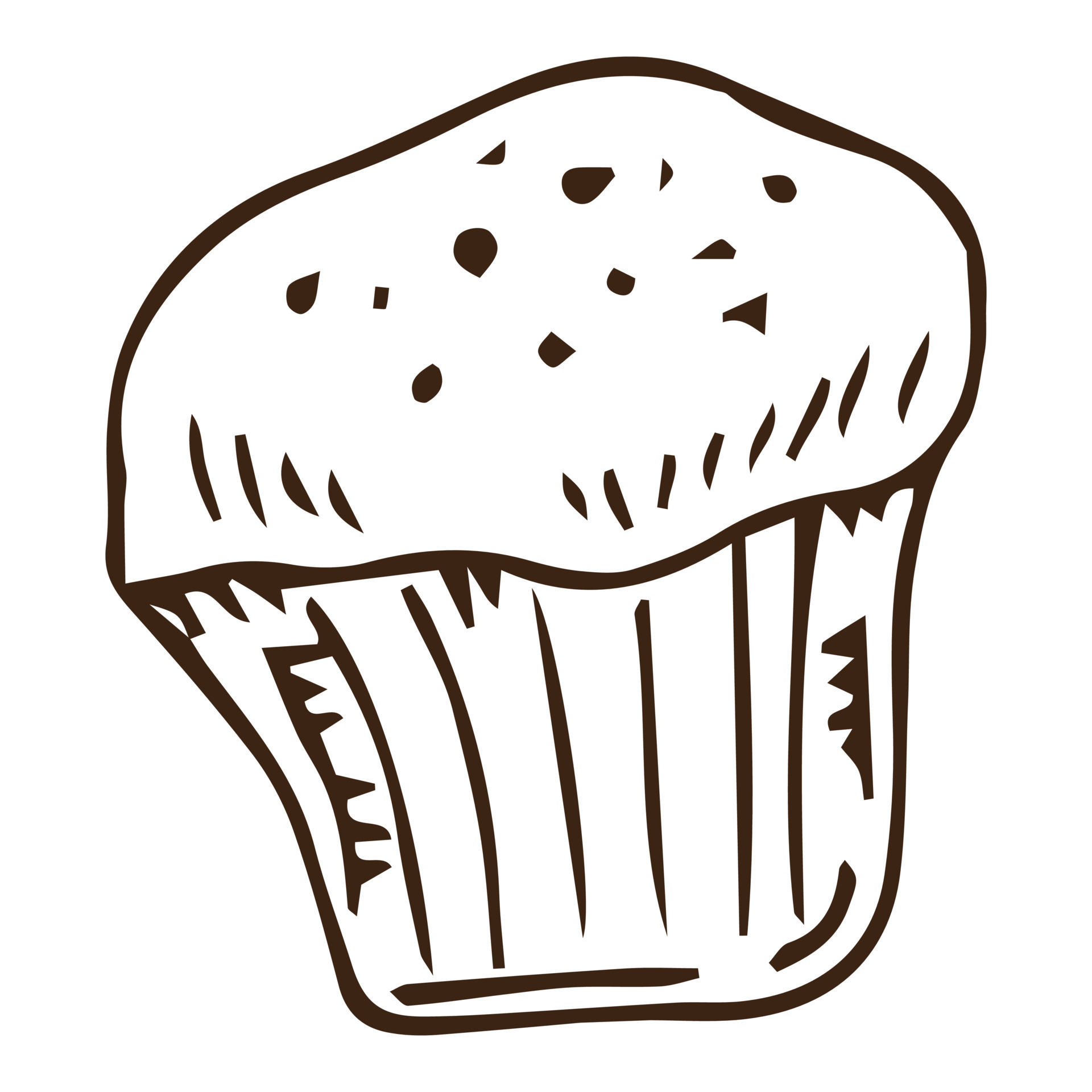 Hand drawn muffin isolated on white. Sketch of fresh baked muffin in