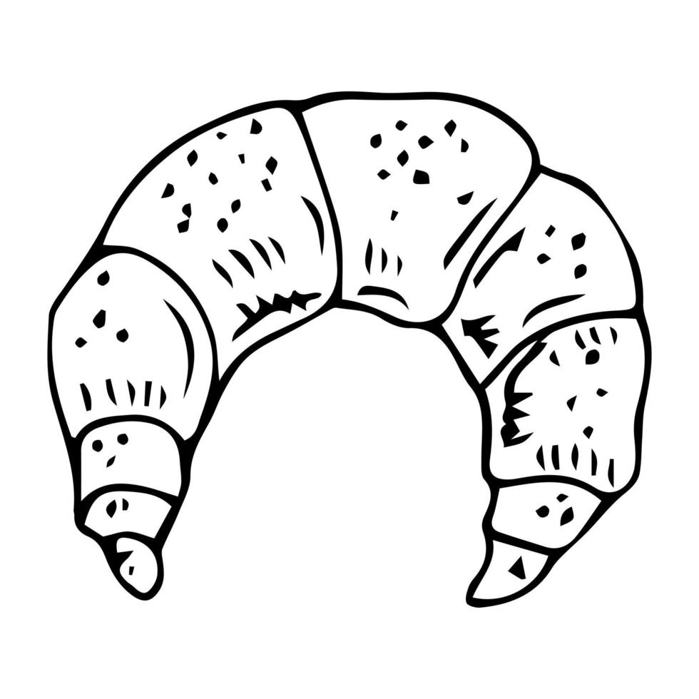 Vector hand drawn croissant icon badge bakery for design menu cafe, label and packaging. Croissant icon badge bakery. Linear style.