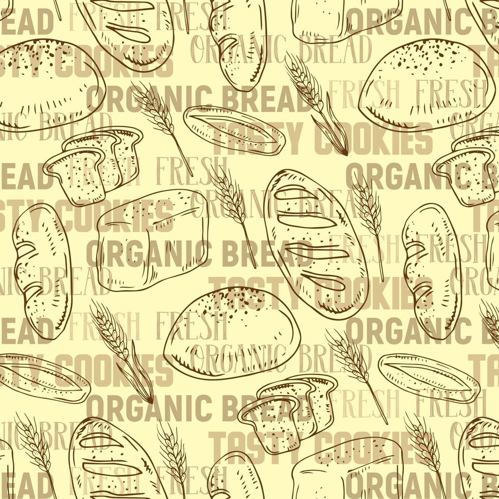 Vector doodle sketch style breads and baguettes bakery seamless pattern