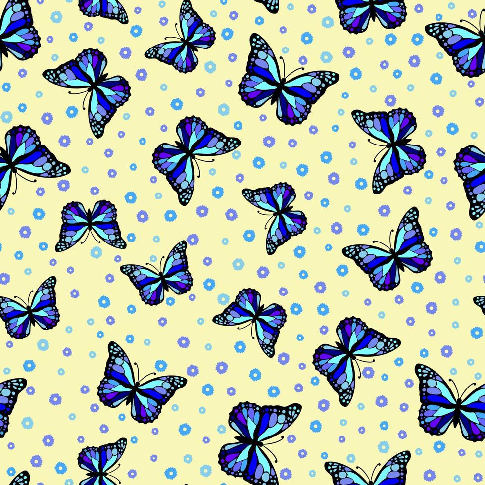 Bright seamless pattern with blue butterflies vector