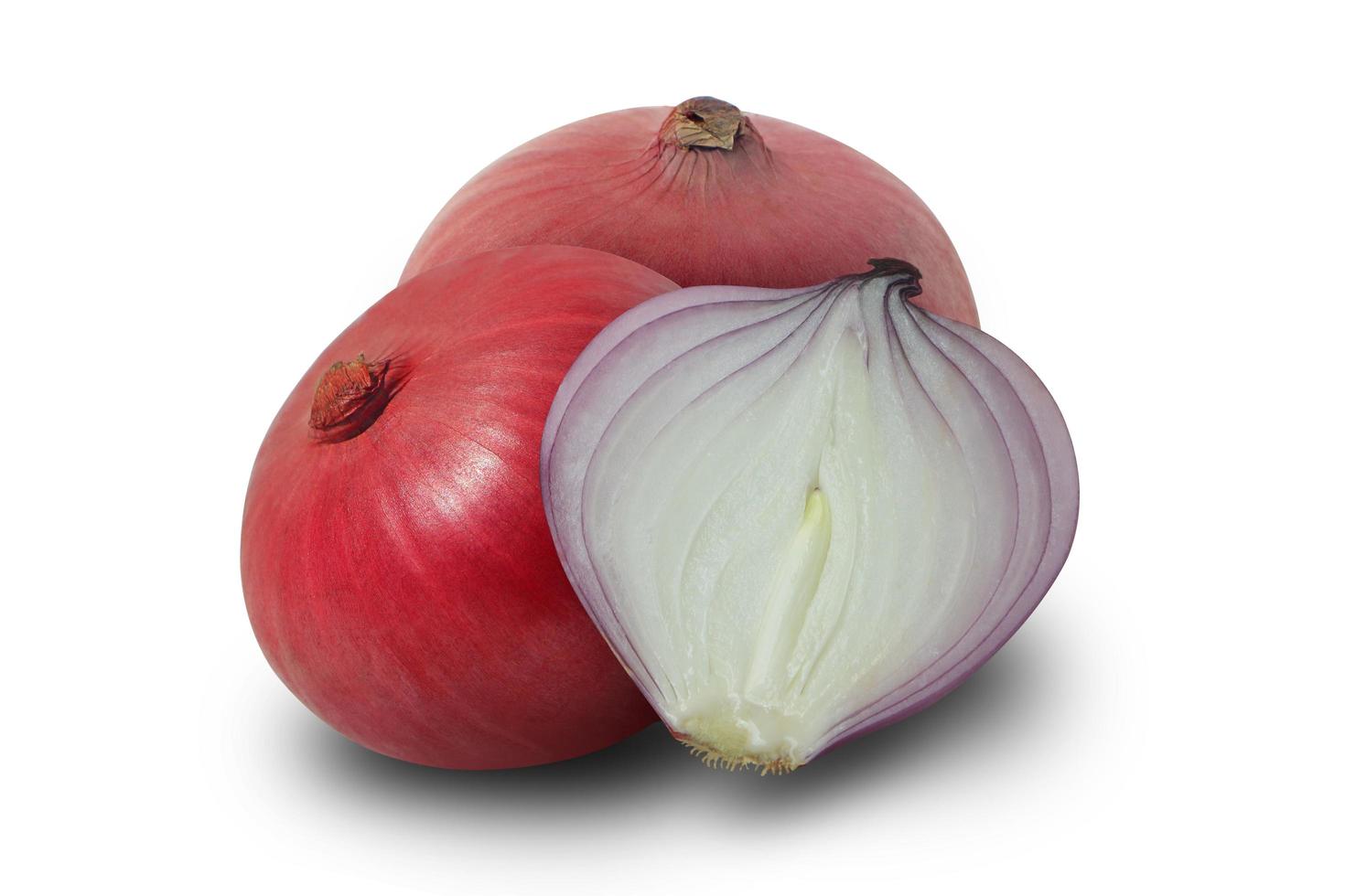 Whole and sliced of red onion isolated on white background. photo