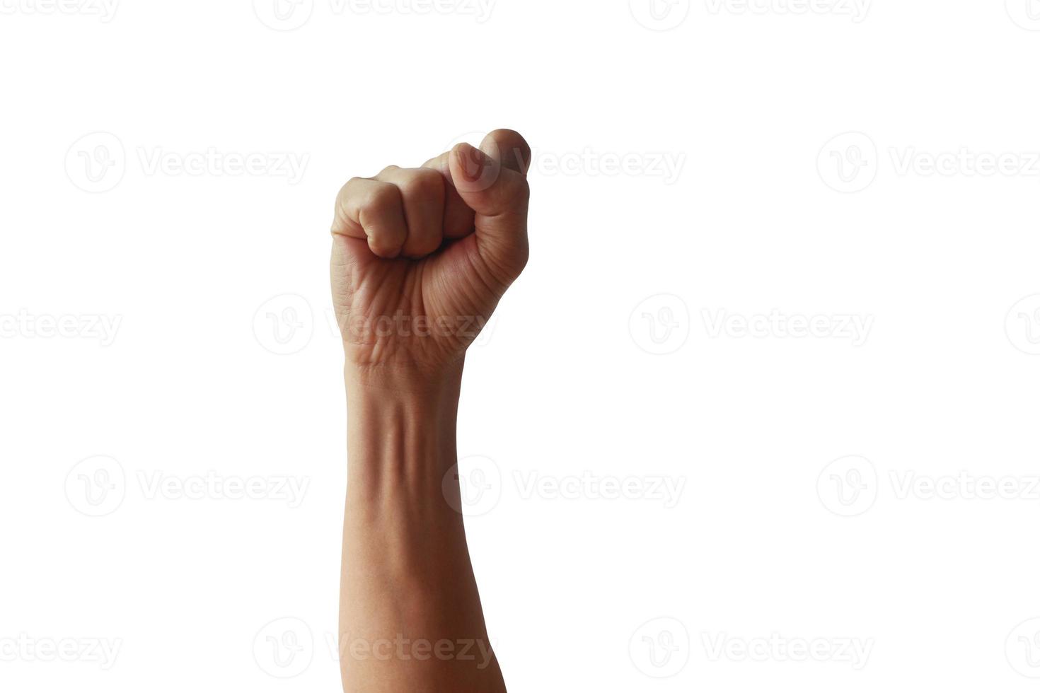 puño de la mano del hombre aislado sobre fondo blanco con trazado de recorte. foto