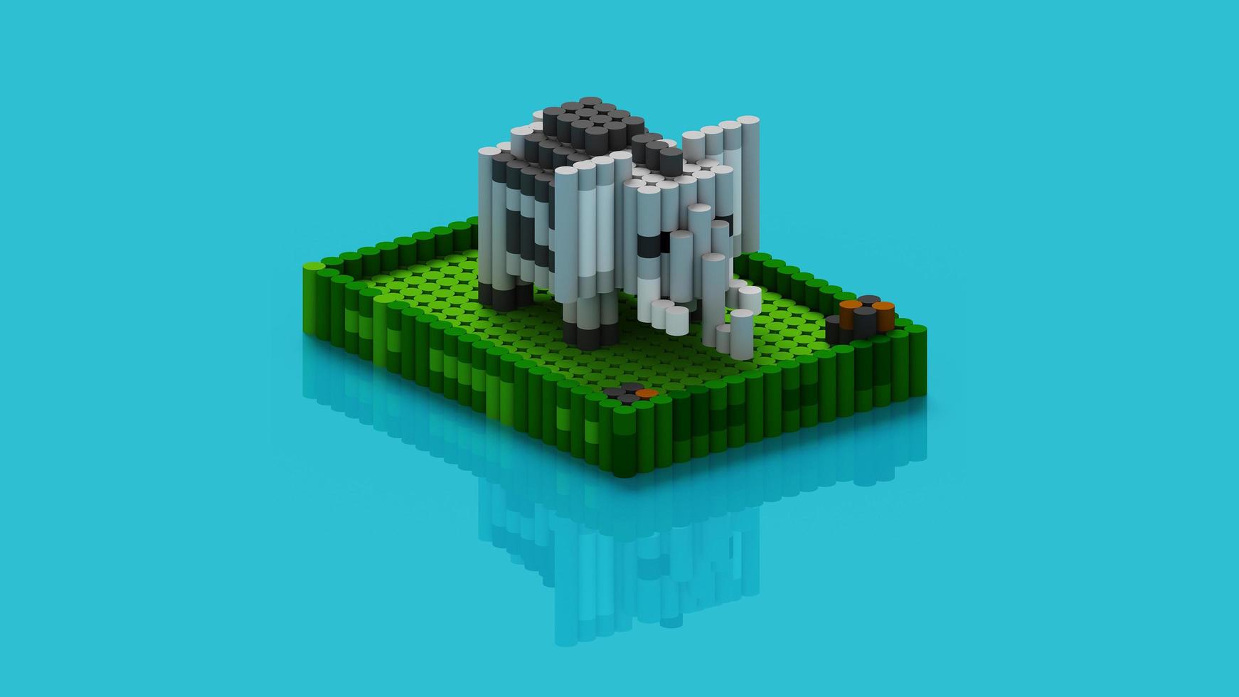 Representación 3d de la ilustración del elefante. usando modelado de arte 3d voxel con estilo de cilindro. modelado 3d simple de animales salvajes foto