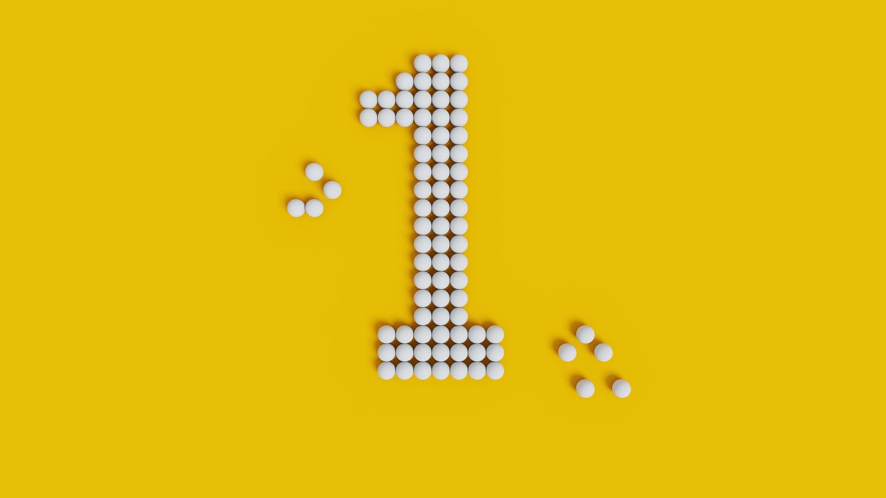 3D Rendering of numbering text using 3D sphere style. With white and yellow color scheme. 3D voxel art of one number with sphere style photo