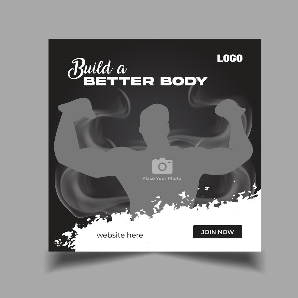 gym fitness social media post template, web banner template vector