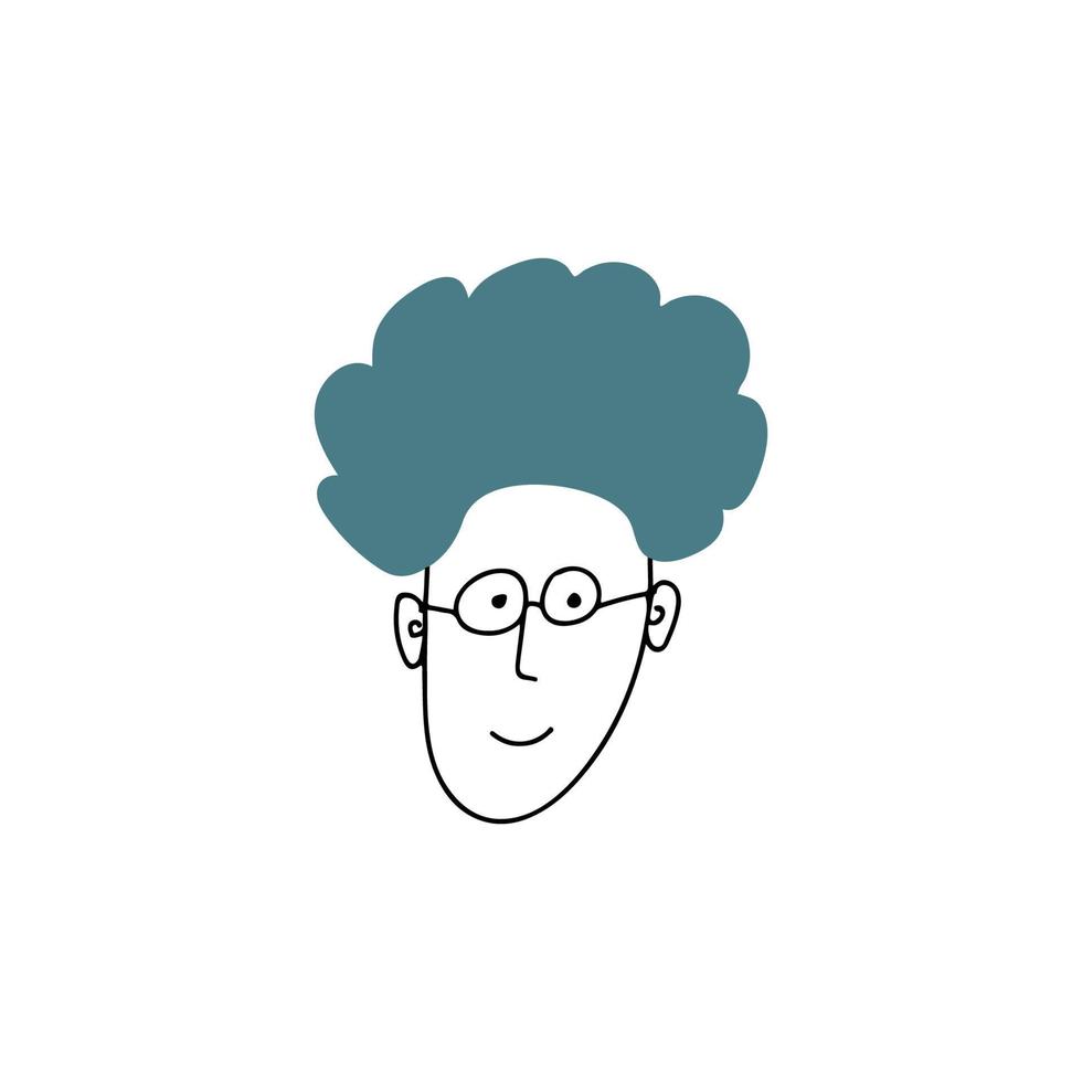 Hand drawn human face doodle. Young guy with glasses. Isolated ink drawing with a pen. Pencil drawing. vector