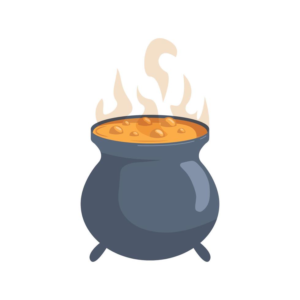 Halloween witch cauldron with orange potion icon for your design. Halloween holiday. Vector illustration.