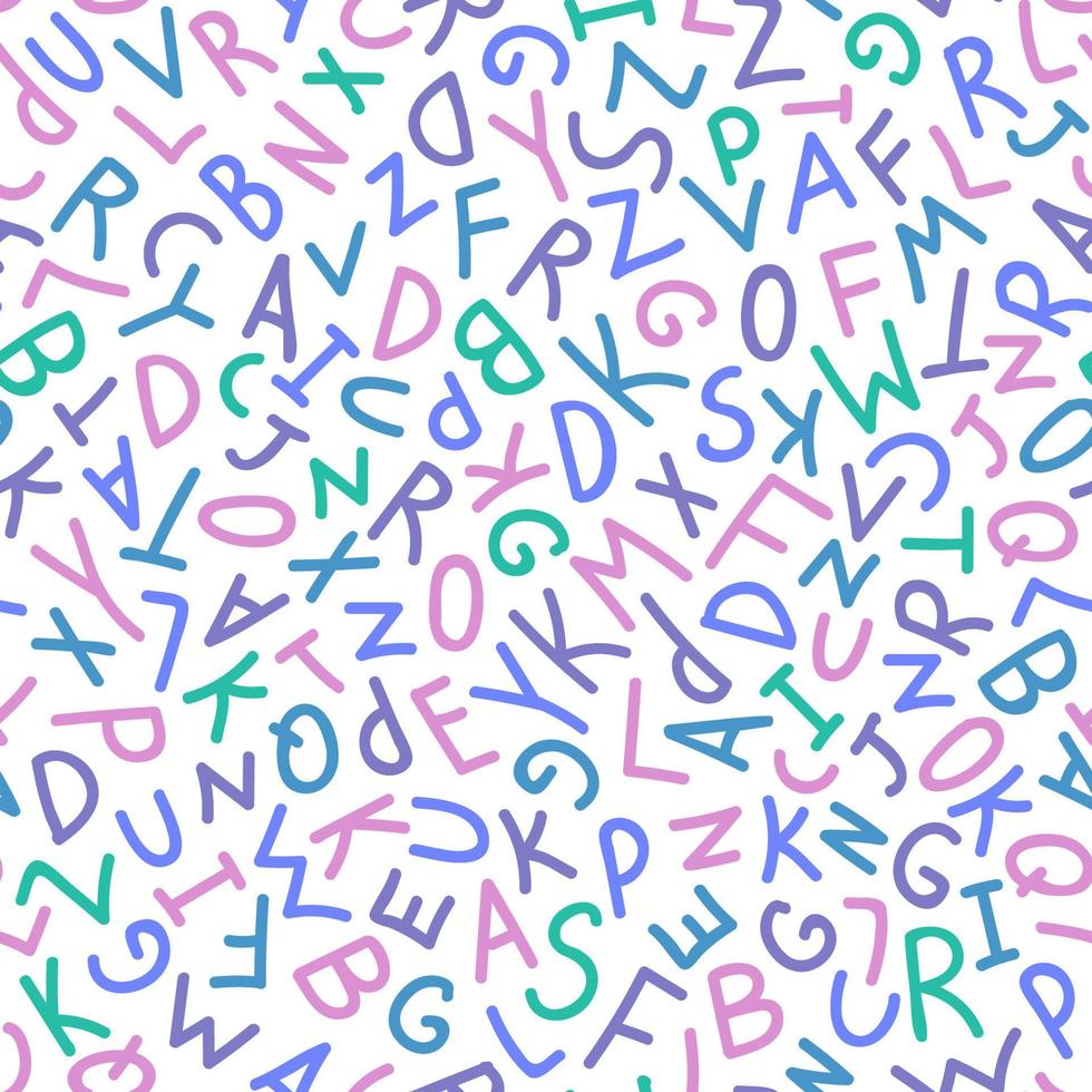 Vector drawing seamless pattern. Line hand drawn multicolored alphabet background. Geometric ornament