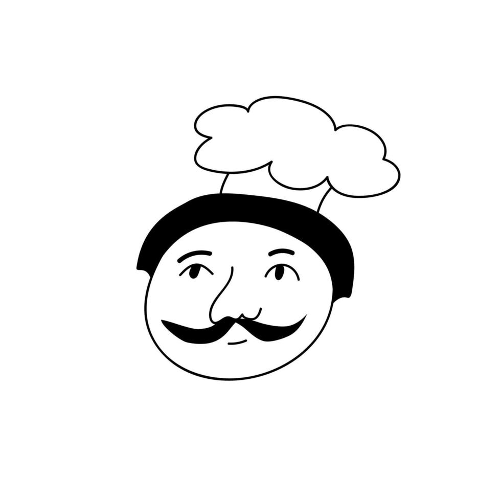 Hand drawn human face doodle. A man in a chef's hat. Isolated ink pen drawing. Pencil drawing. vector