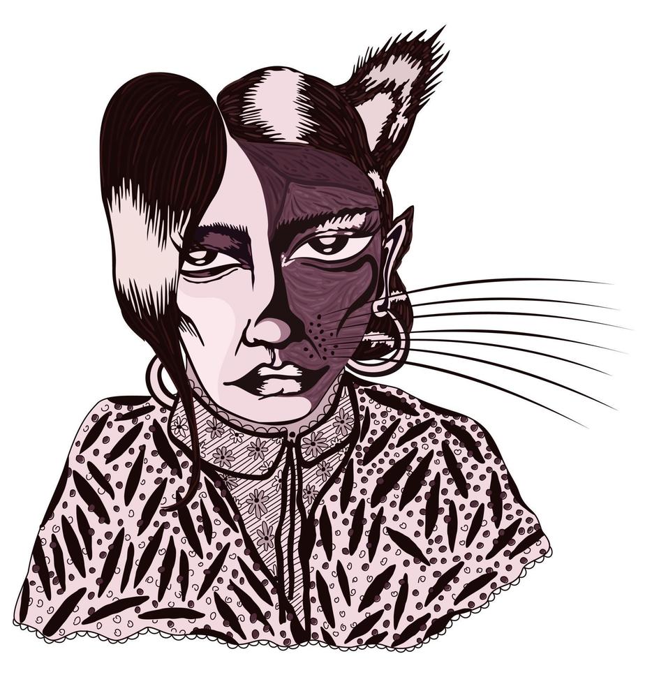 Monochrome sepia vector portrait of werewolf