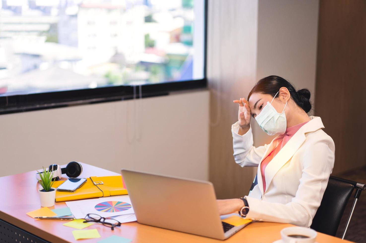 Working woman has fever during virus outbreak. photo