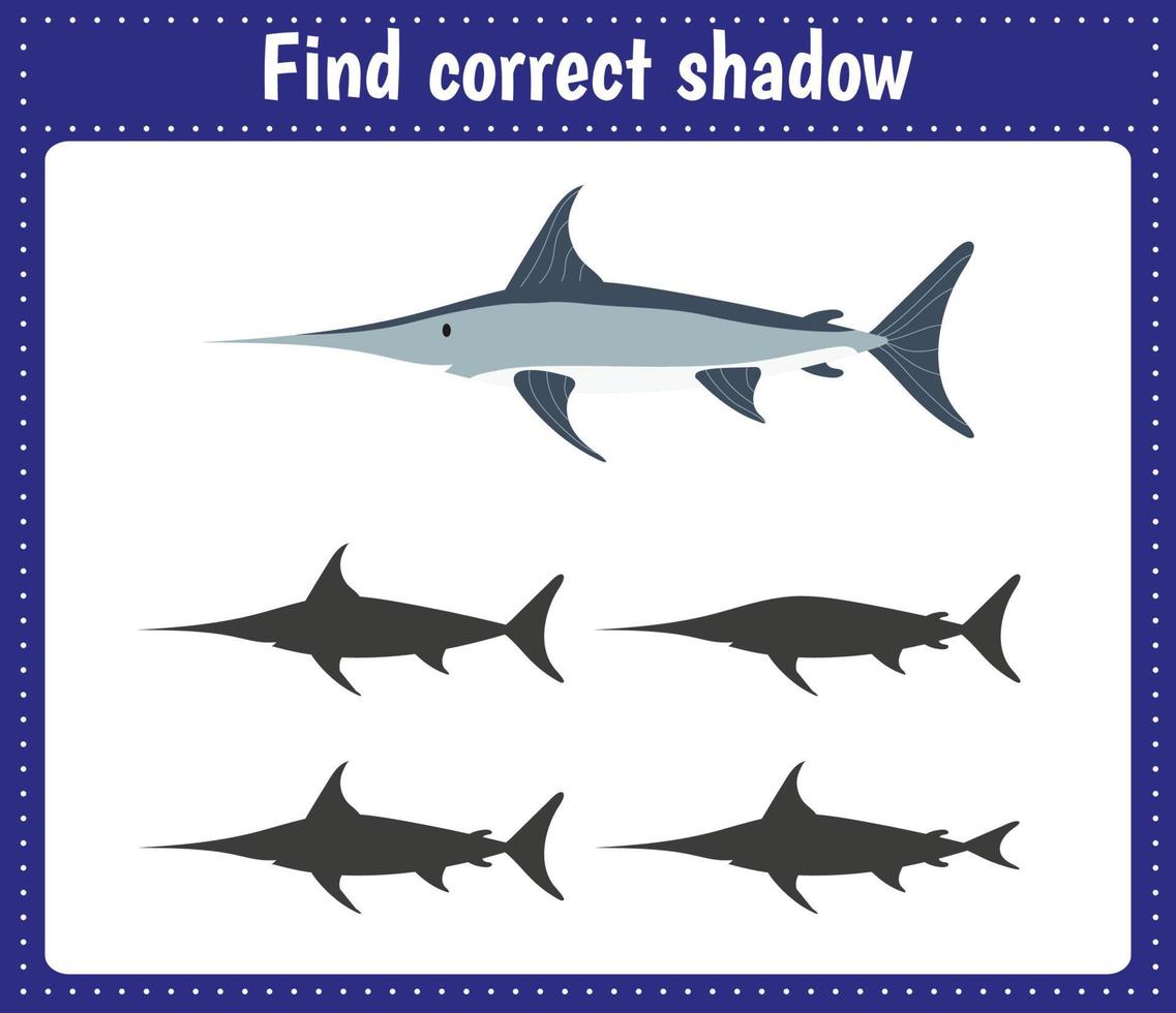 Find correct shadow. Xiphias. vector