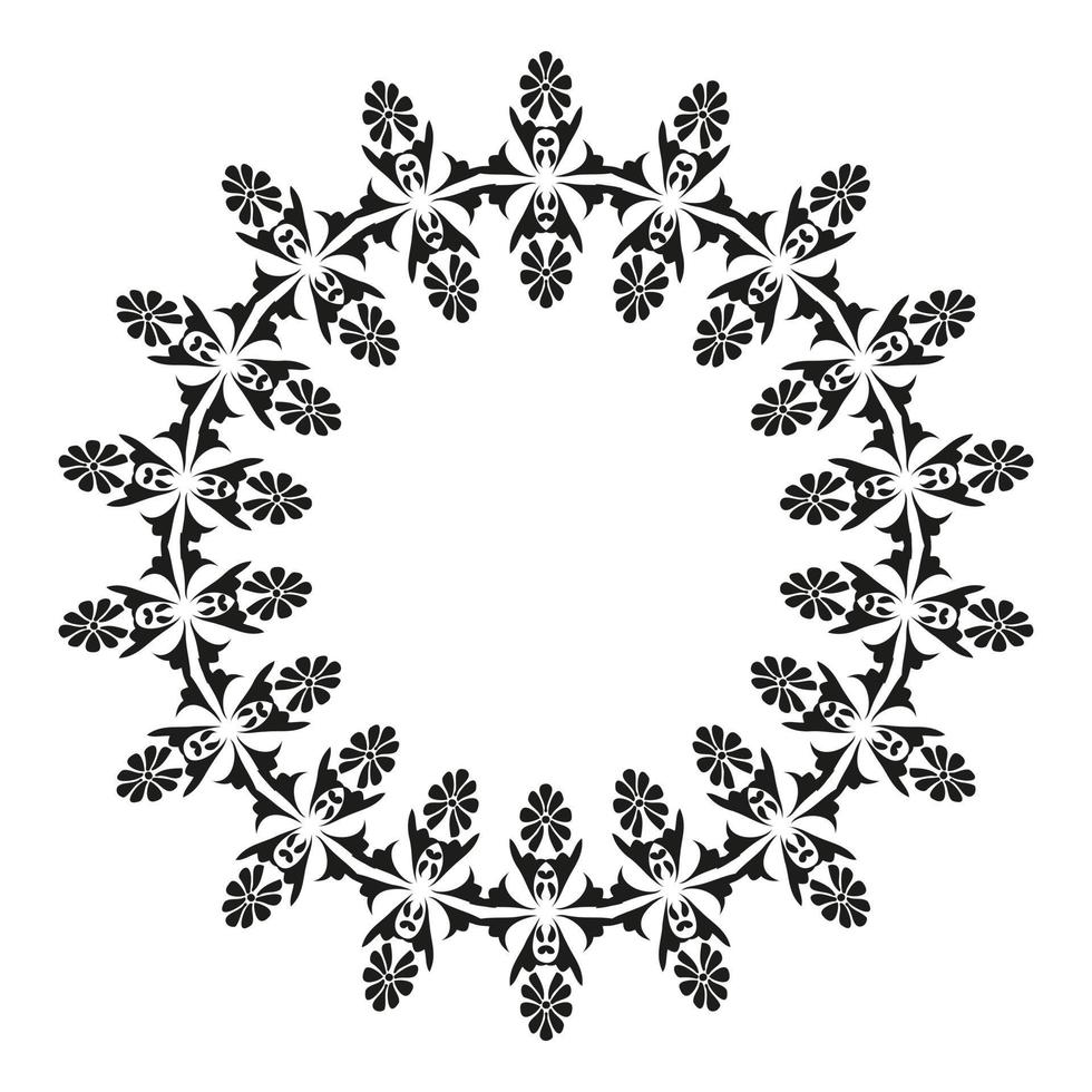 Round patterned border. Round damask pattern with place for text. Floral frame. Black and white. Ornament for decoration of cards and invitations. vector