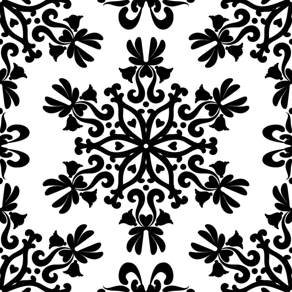 Linear Damask Seamless Vector Pattern. Black and White.