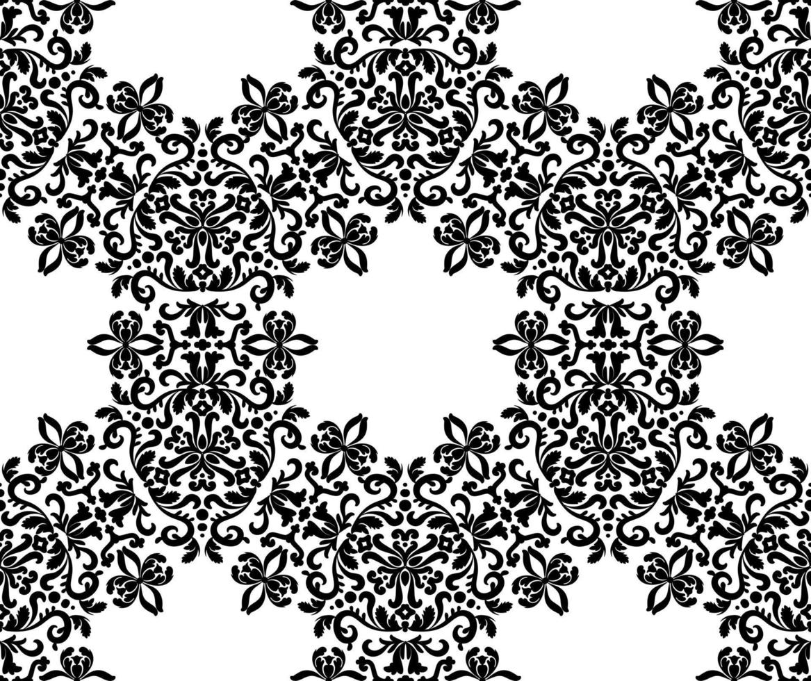 Elegant Volutes with Ornaments Seamless Vector Pattern.Black and White. Decorative texture. Mehndi patterns. For fabric, wallpaper, venetian pattern,textile, packaging.