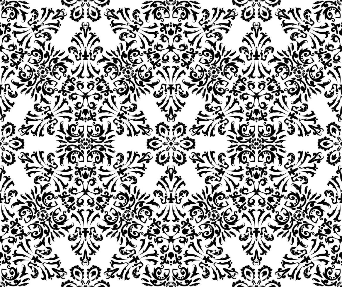 Linear Damask Seamless Vector Pattern. Black and White. Decorative texture. Mehndi patterns. For fabric, wallpaper, venetian pattern,textile, packaging.