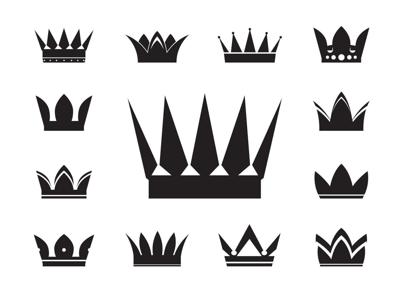 Set of black vector crowns and icons