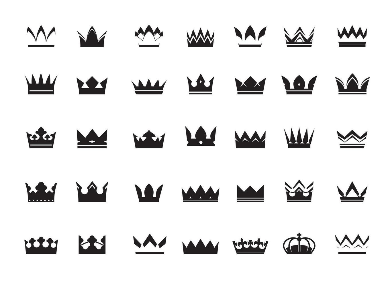 Set of black vector crowns and icons