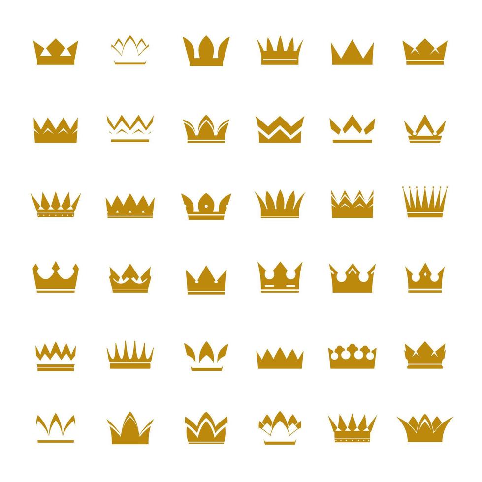 Set of golden vector crowns and icons