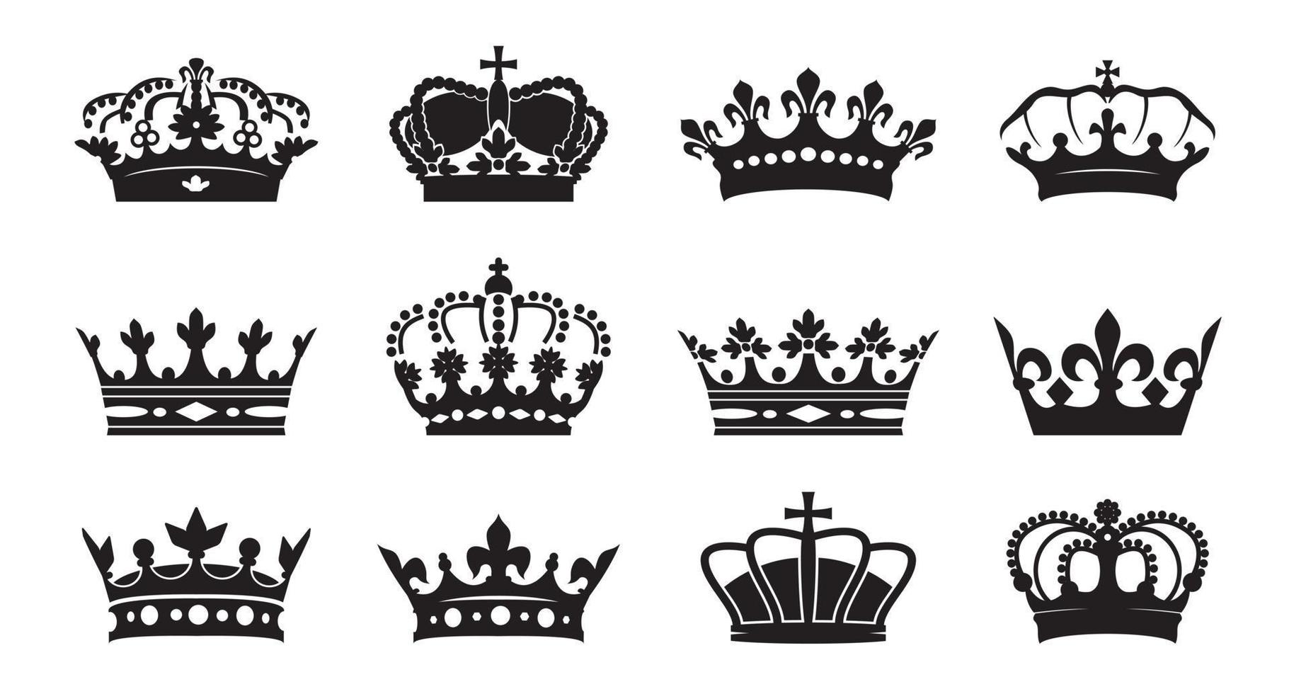 Set vector king crowns icon on white background. Vector Illustration. Emblem and Royal symbols.