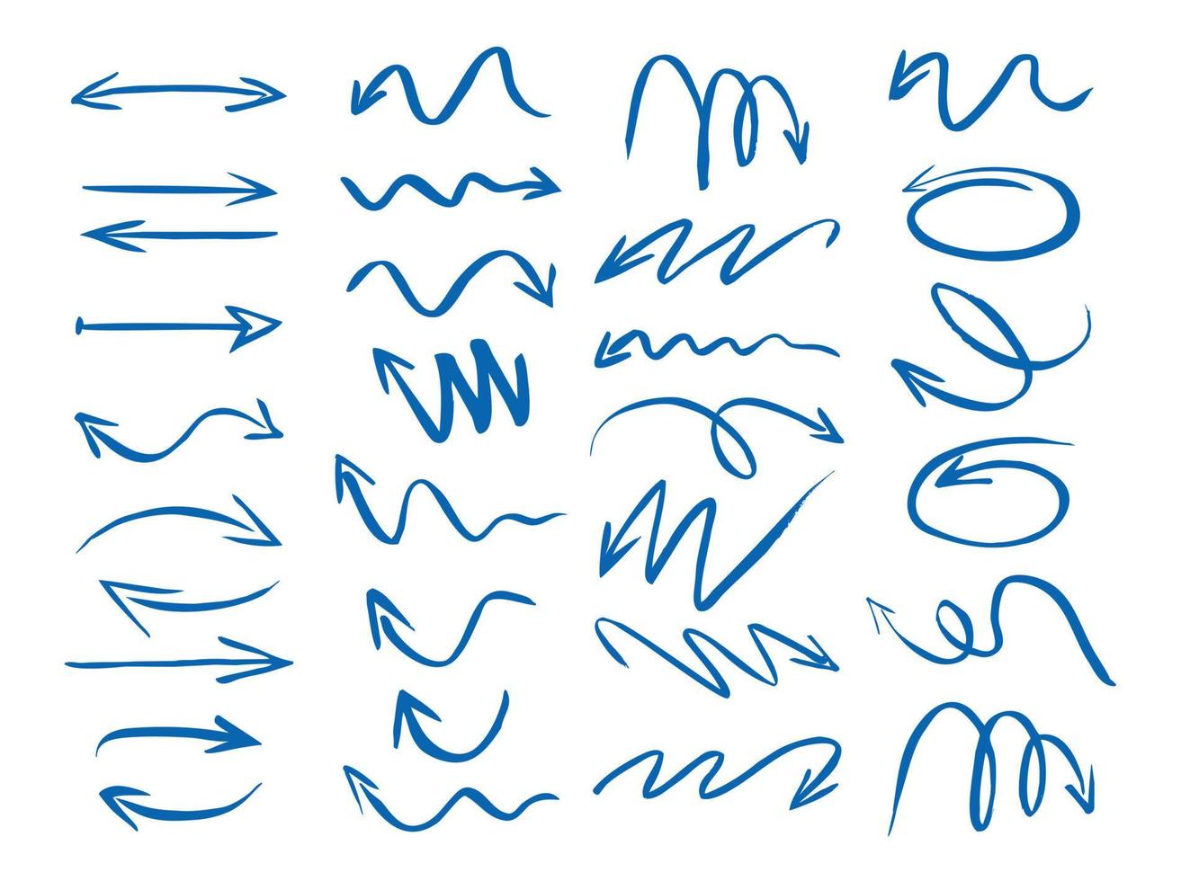 Set of blue drawing Arrows. Vector Illustration.