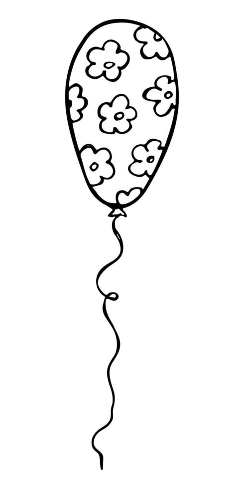 Hand drawn flying balloon illustration isolated on a white background. Birthday party balloon doodle. Holiday clipart. vector