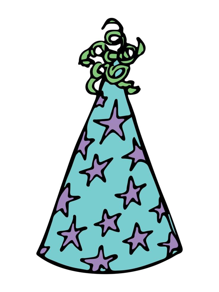 Hand drawn party hat illustration isolated on a white background. Birthday cap doodle. Holiday clipart. vector