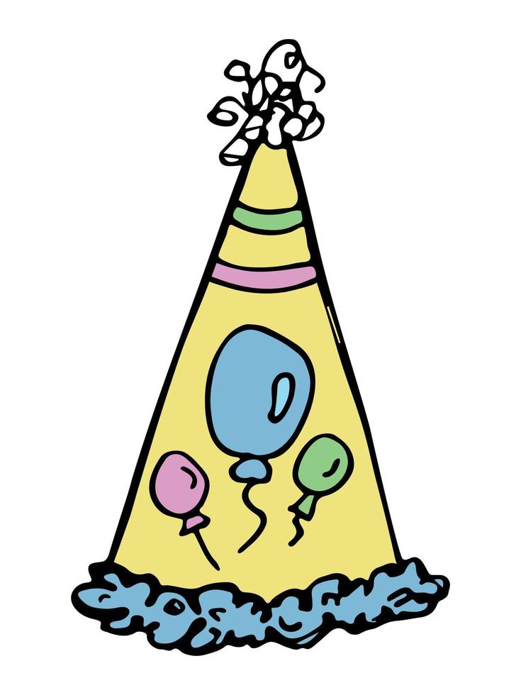 Hand drawn party hat illustration isolated on a white background. Birthday cap doodle. Holiday clipart. vector
