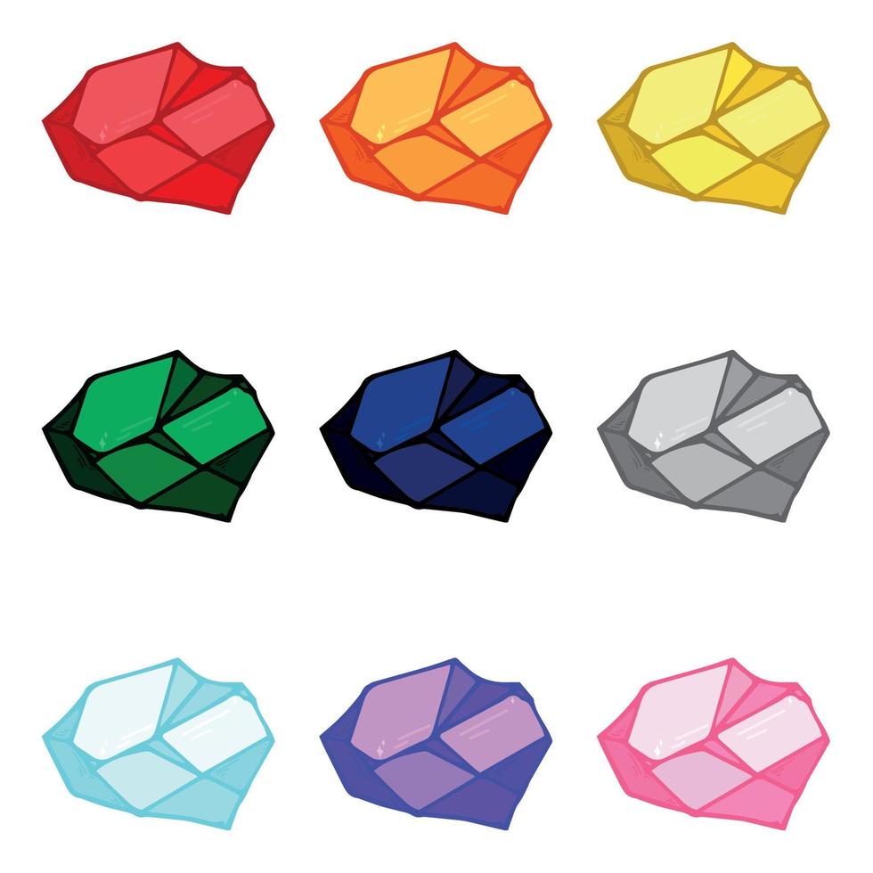 conjunto de cristales dibujados a mano. colección de ilustraciones de vectores de diamantes de gemas geométricas. colorido fragmento de vidrio. para geología, joyería, decoración, juego, web.