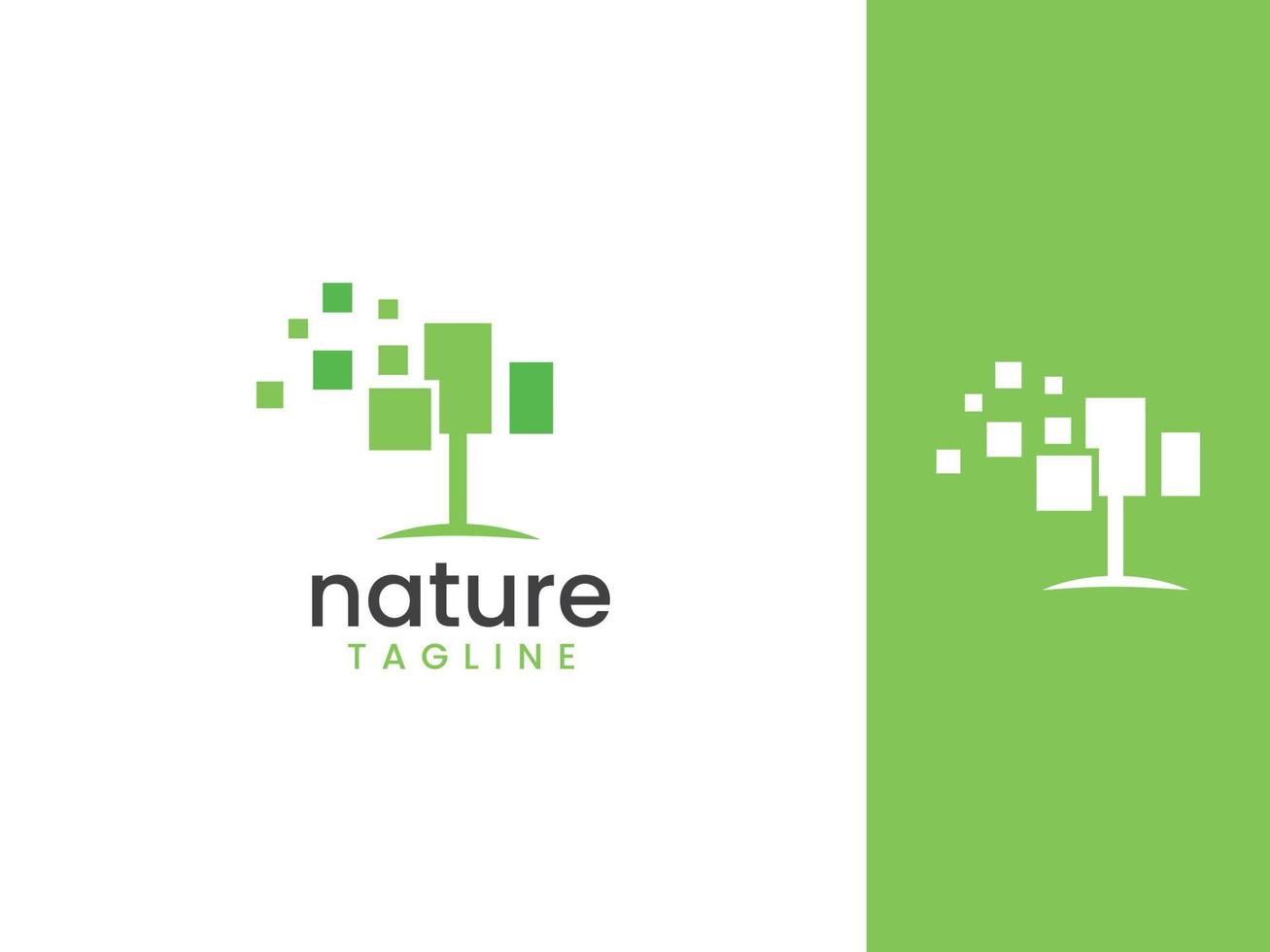 plantilla de logotipo de píxel de árbol verde, logotipo de píxel de naturaleza vector