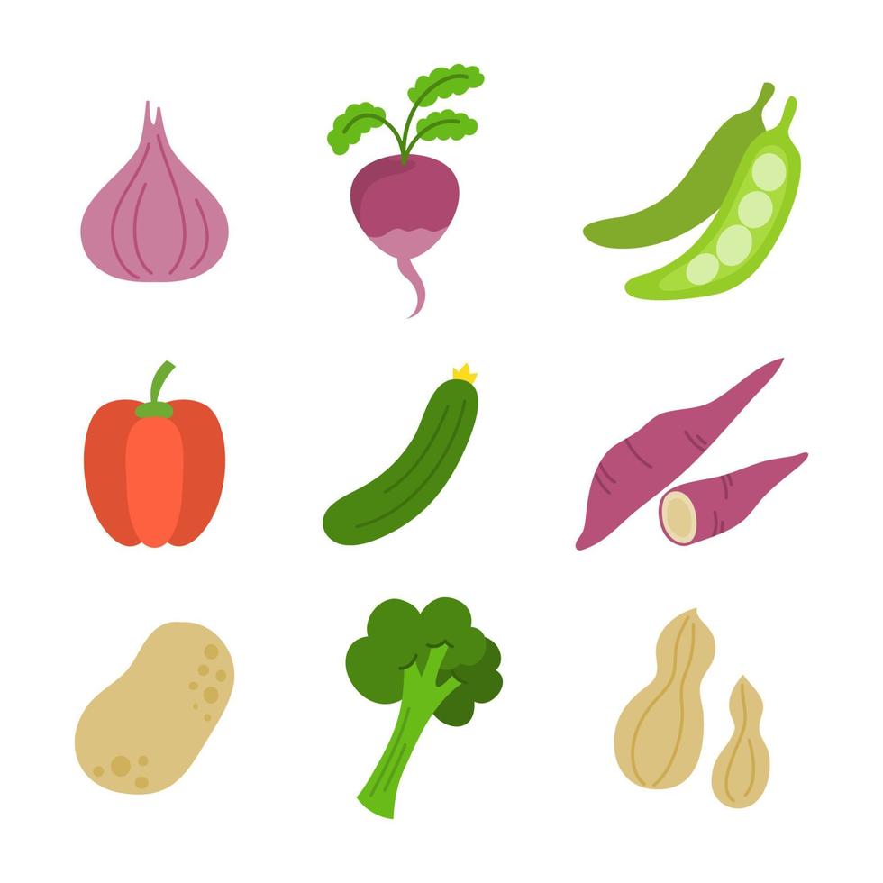 ilustración de vector plano de colección de vegetales