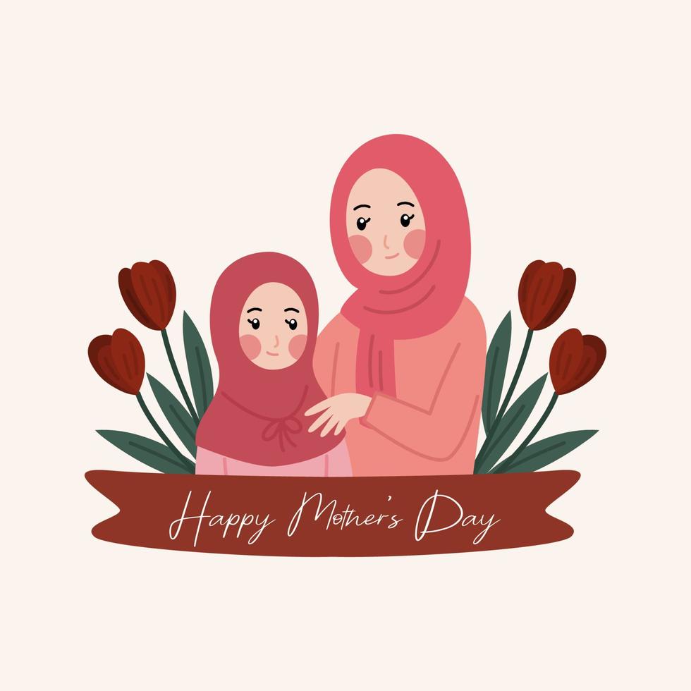 Cute muslim character for mothers day illustration vector