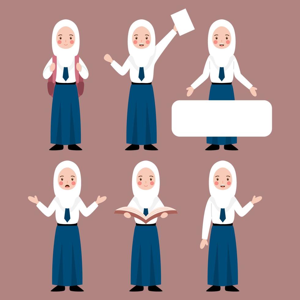 Indonesian middle school student pose collection illustration vector