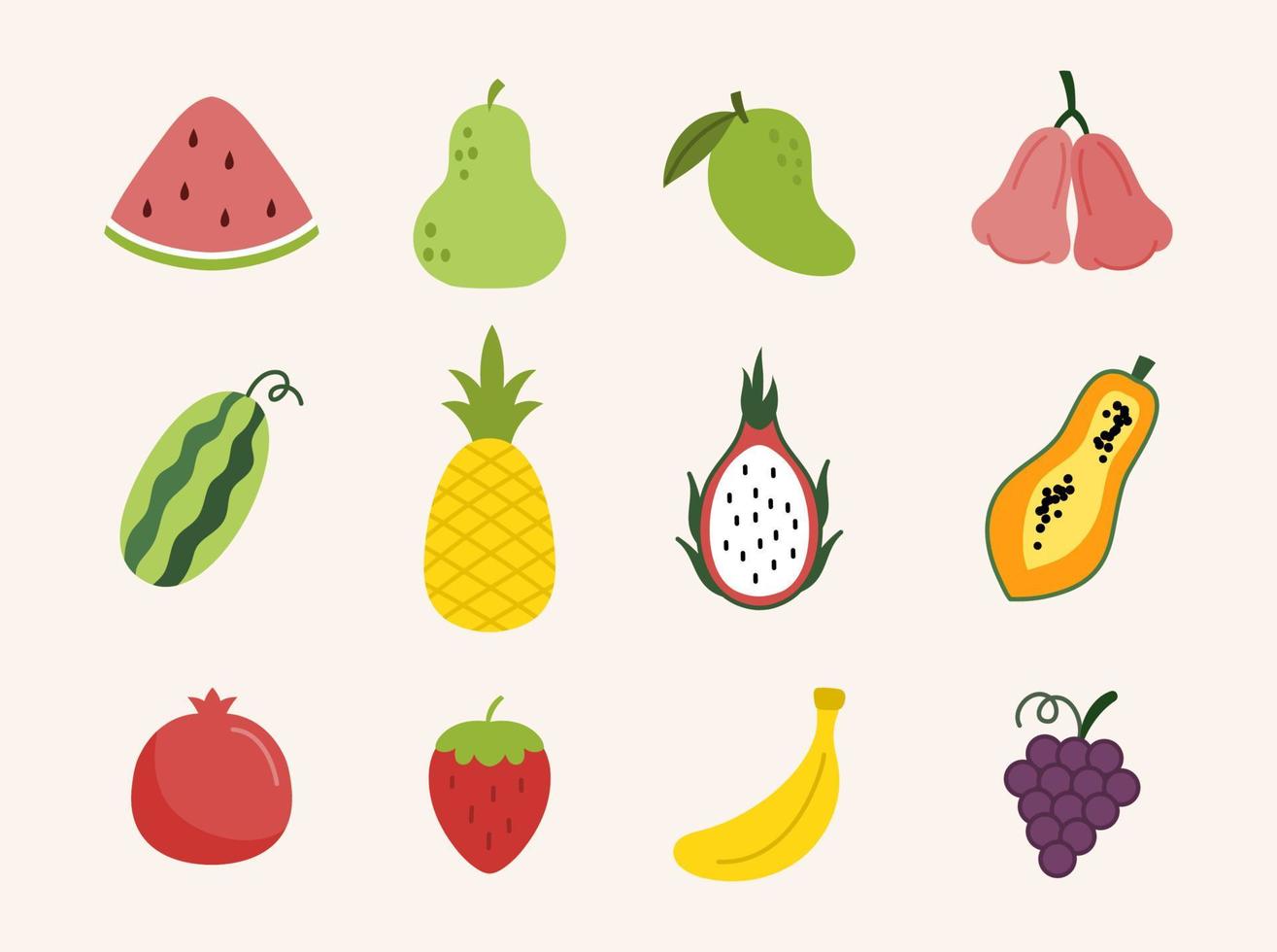 colección de ilustración de vector de fruta en estilo dibujado a mano