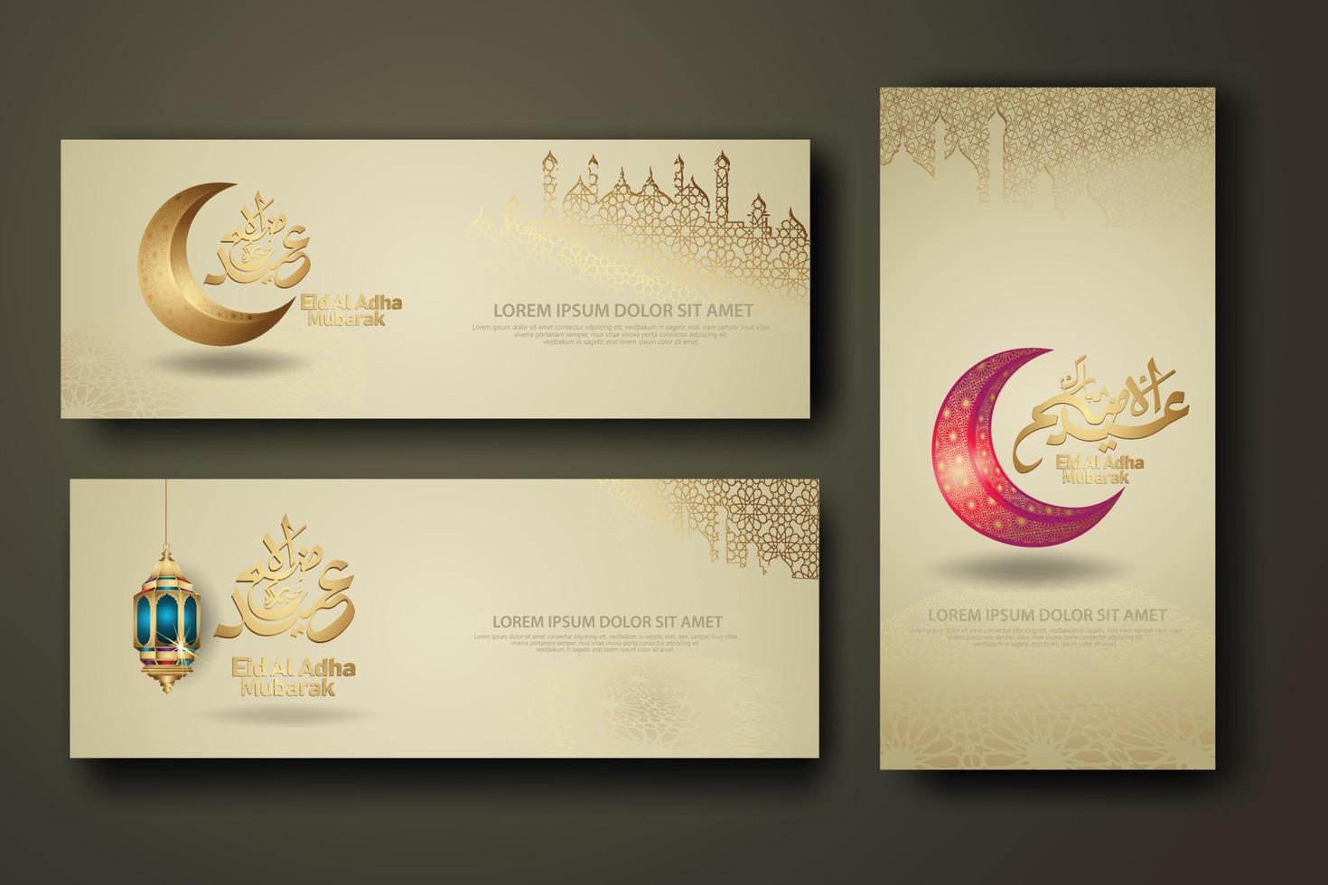 Eid Al Adha and Hajj Mabrour calligraphy islamic, set banner template vector