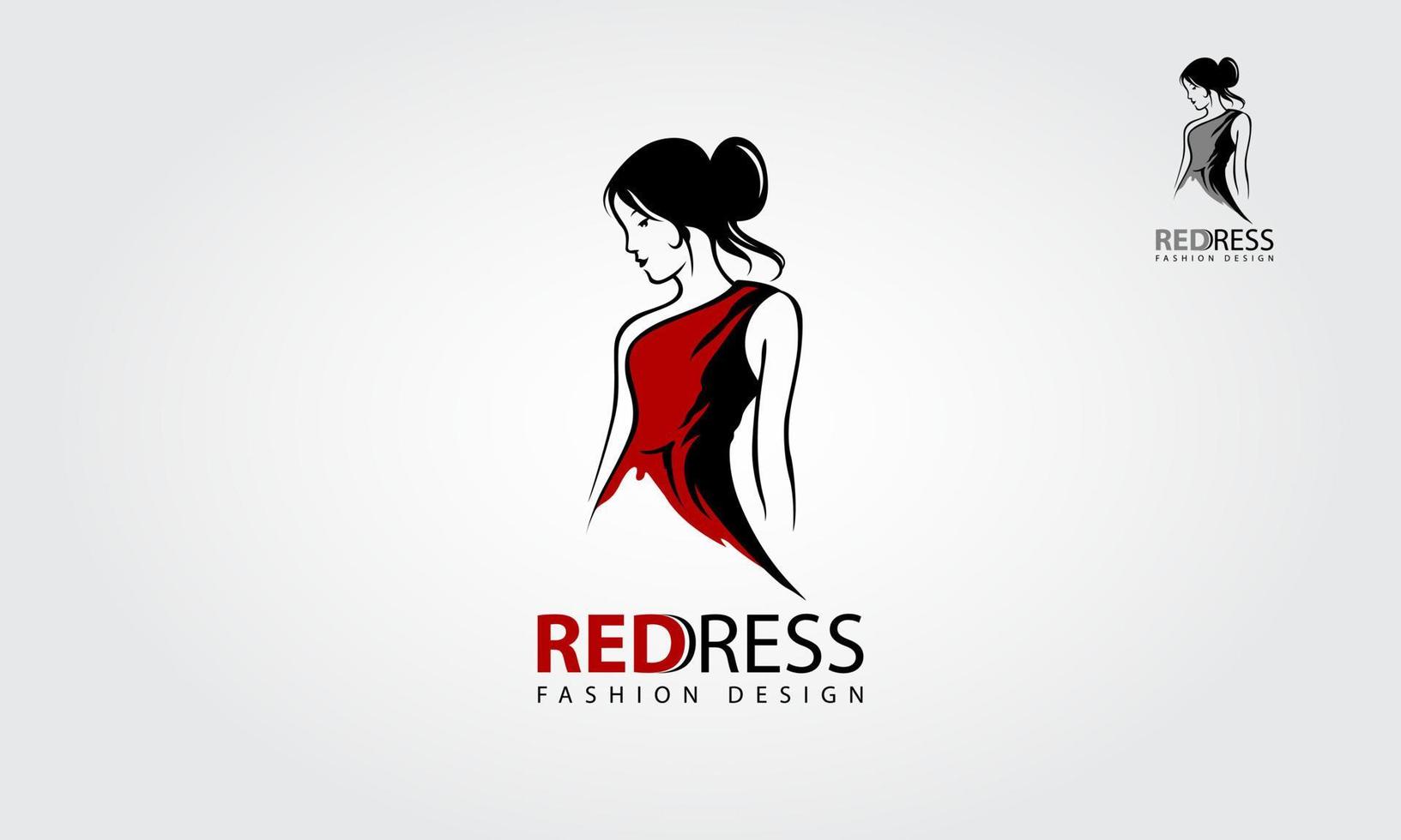 plantilla de logotipo de vector de moda de vestido rojo. figura femenina creativa en arte de línea abstracta. plantilla de logotipo simple, limpia y moderna perfecta para una amplia gama de negocios de belleza y moda.