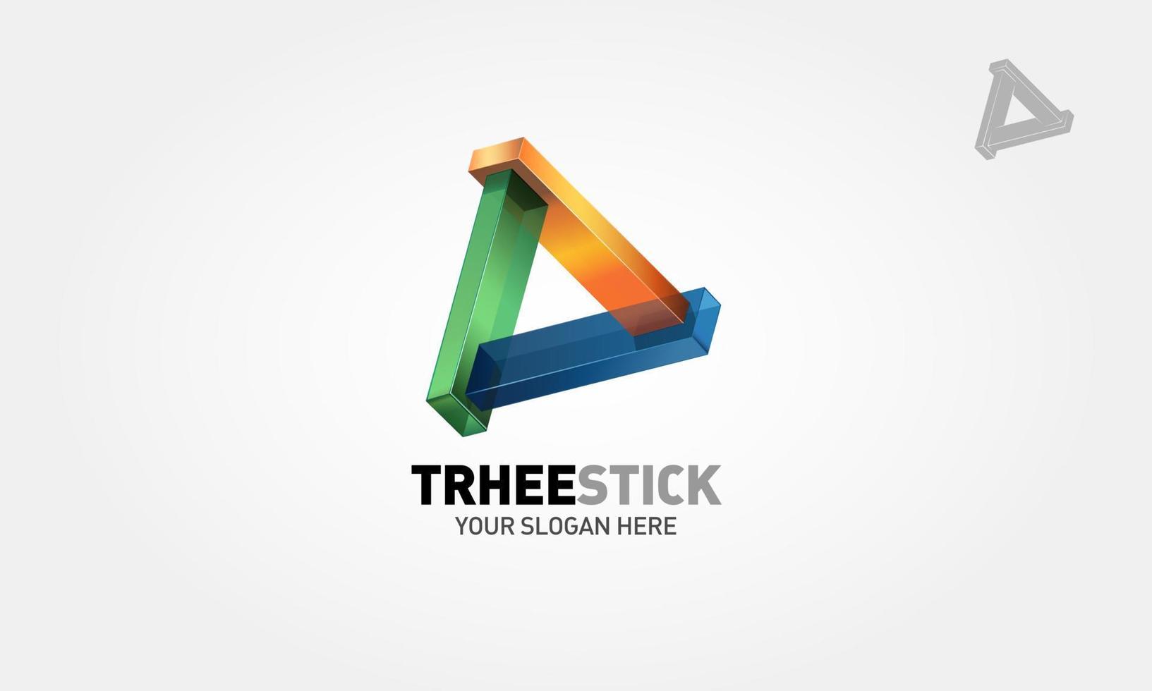 Three Stick Vector Logo Template. 3D  abstract triangle shape symbol that structured from color glass block.