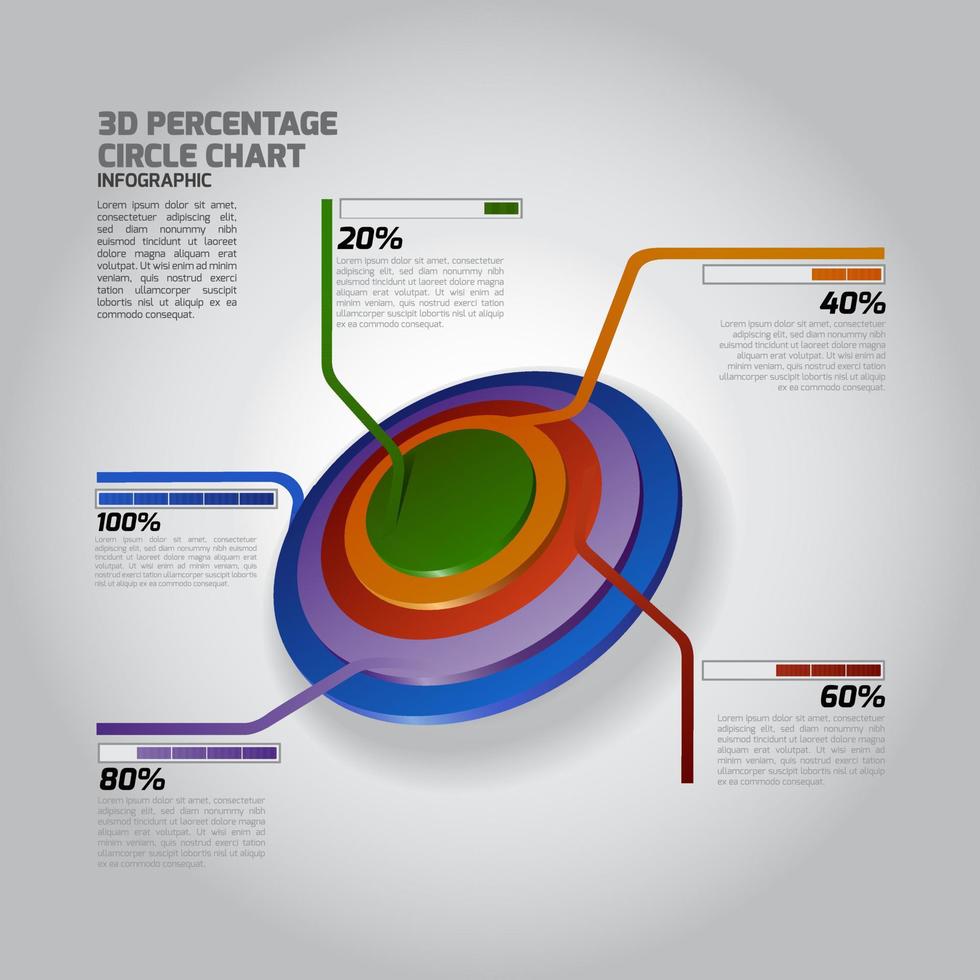 Infografía de gráfico de círculo de porcentaje de vector 3d con colección de iconos de presentación. elementos infográficos basados en vectores completamente editables.