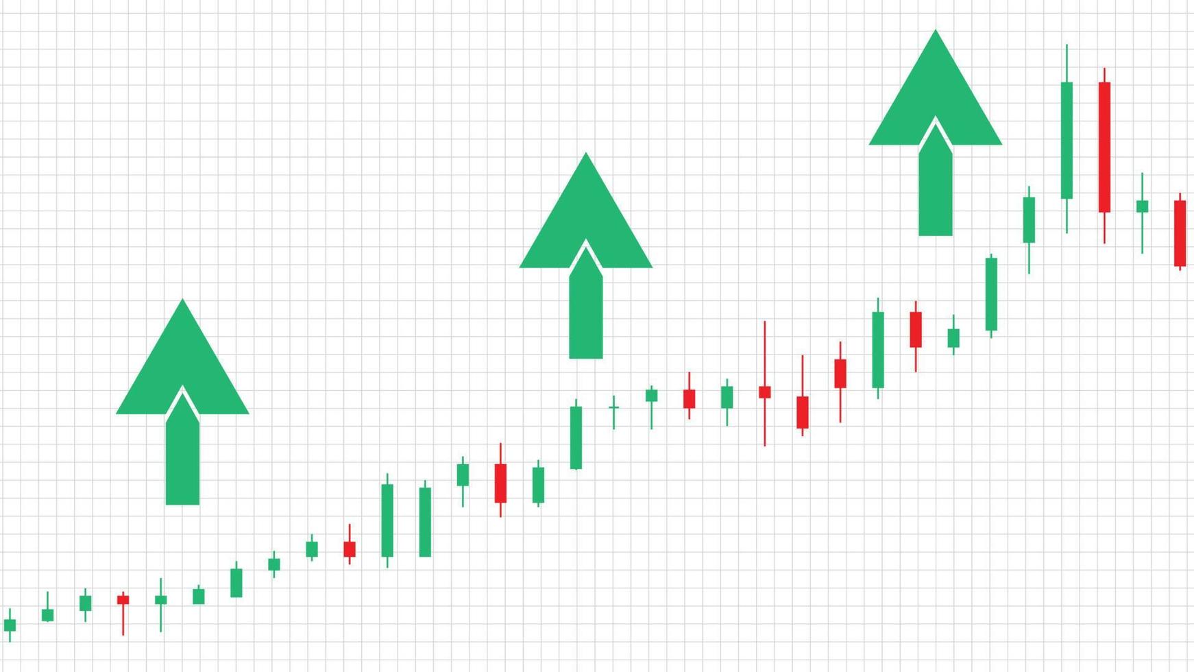 abstract background of arrow indicator uptrend and candle stick bar chart graph green and red on white background vector